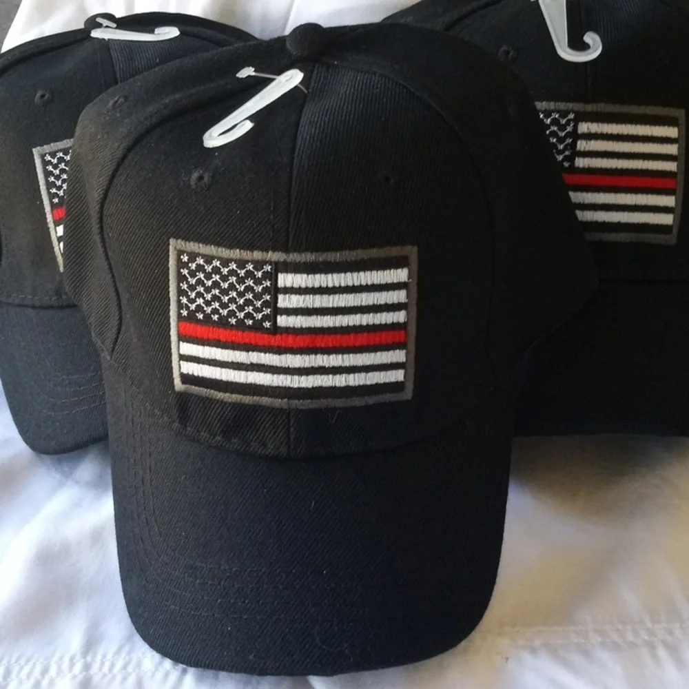 Bundle 6 FireMan USA Red Line Flag Black Baseball Cap Fire Man New